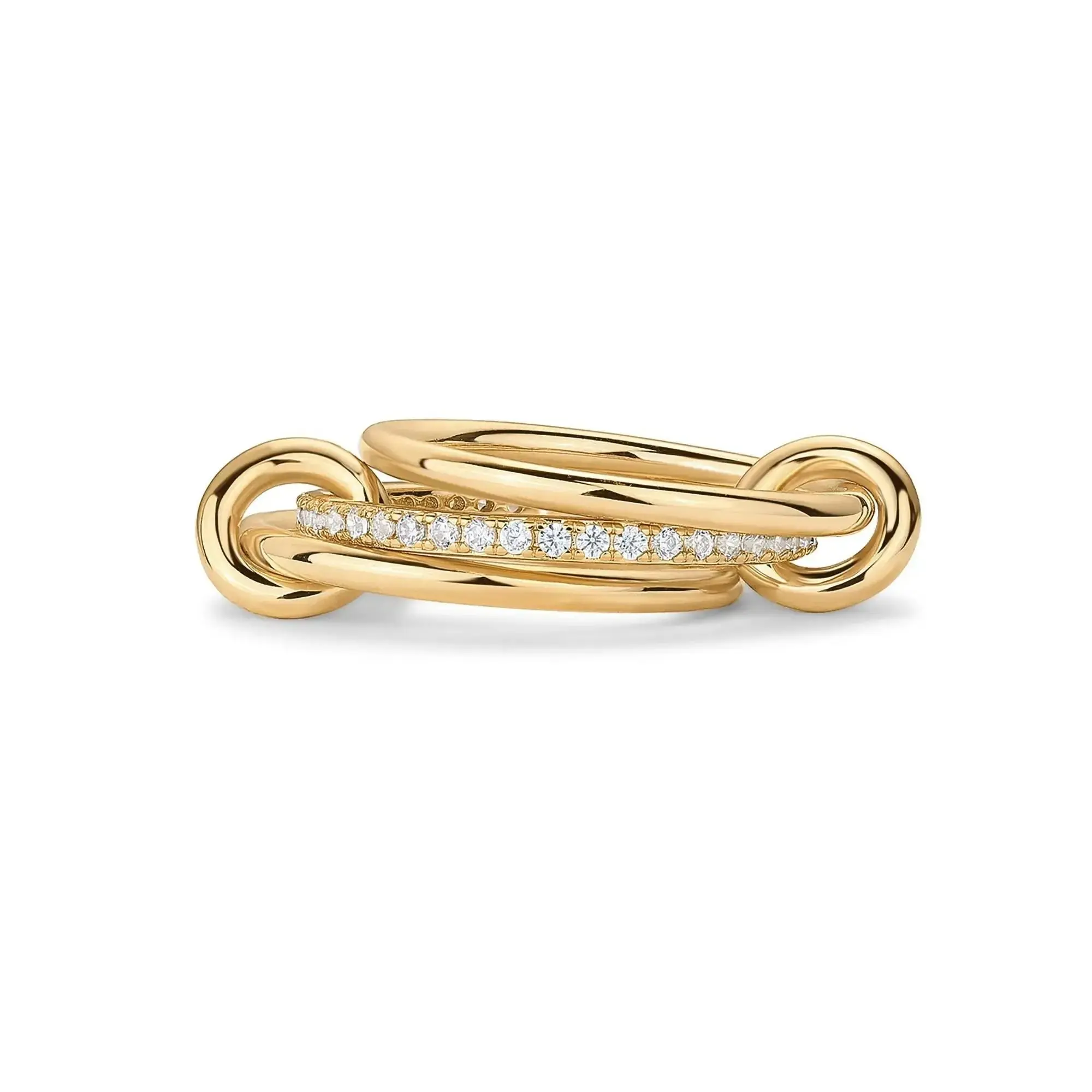 PAVOI 14K Gold Plated Women's Interlocked Stackable Statement Ring - Chunky Multi-Band Double/Triple Ring, 2-Tone Mixed Metals with Cubic Zirconia