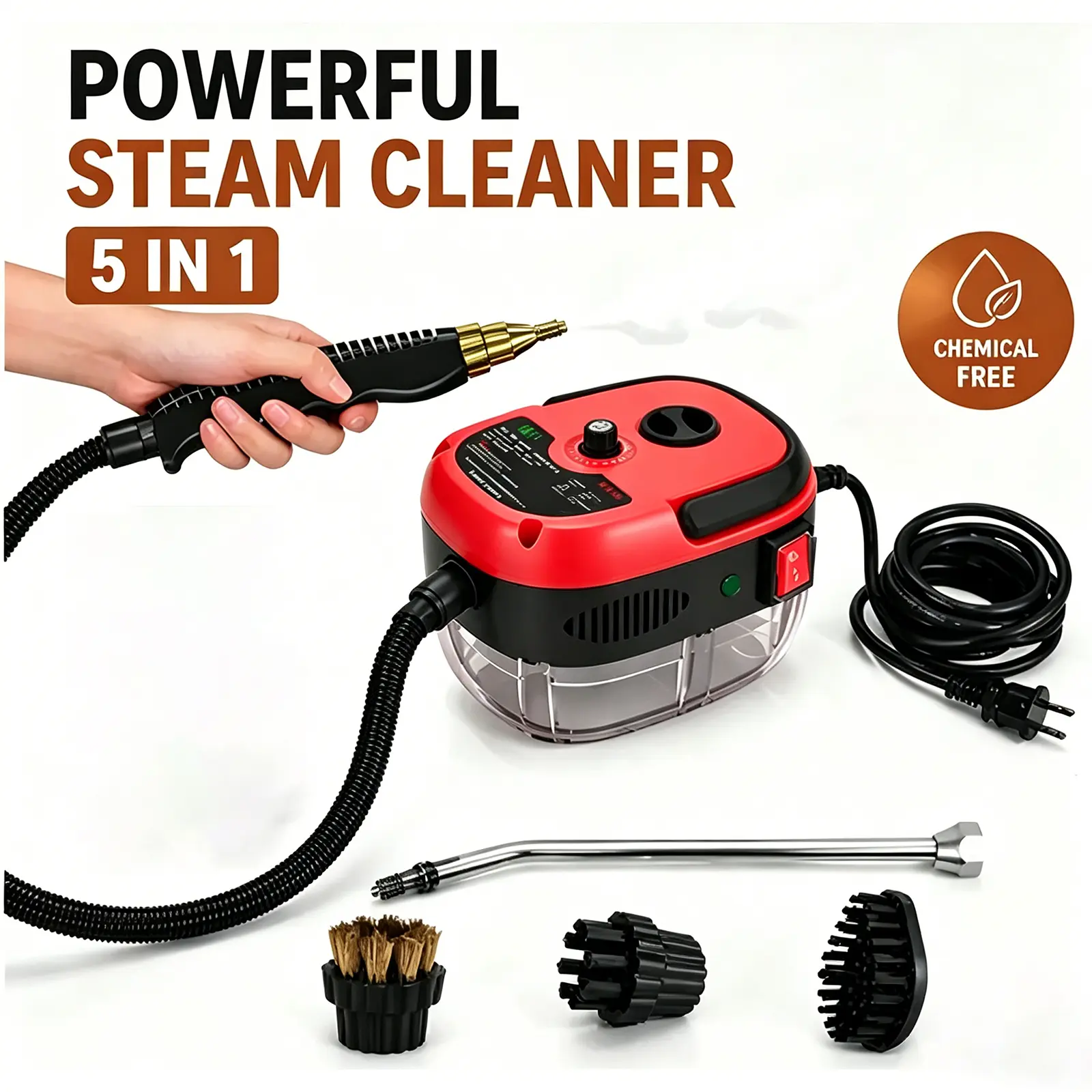 2500W Portable Handheld Steam Cleaner with 4 Accessories, Adjustable Levels, Fast Heat-Up Steamer for Kitchen, Bathroom, Floor, Window, BBQ Grill,Tile & Car Cleaning Car Wash Equipment
