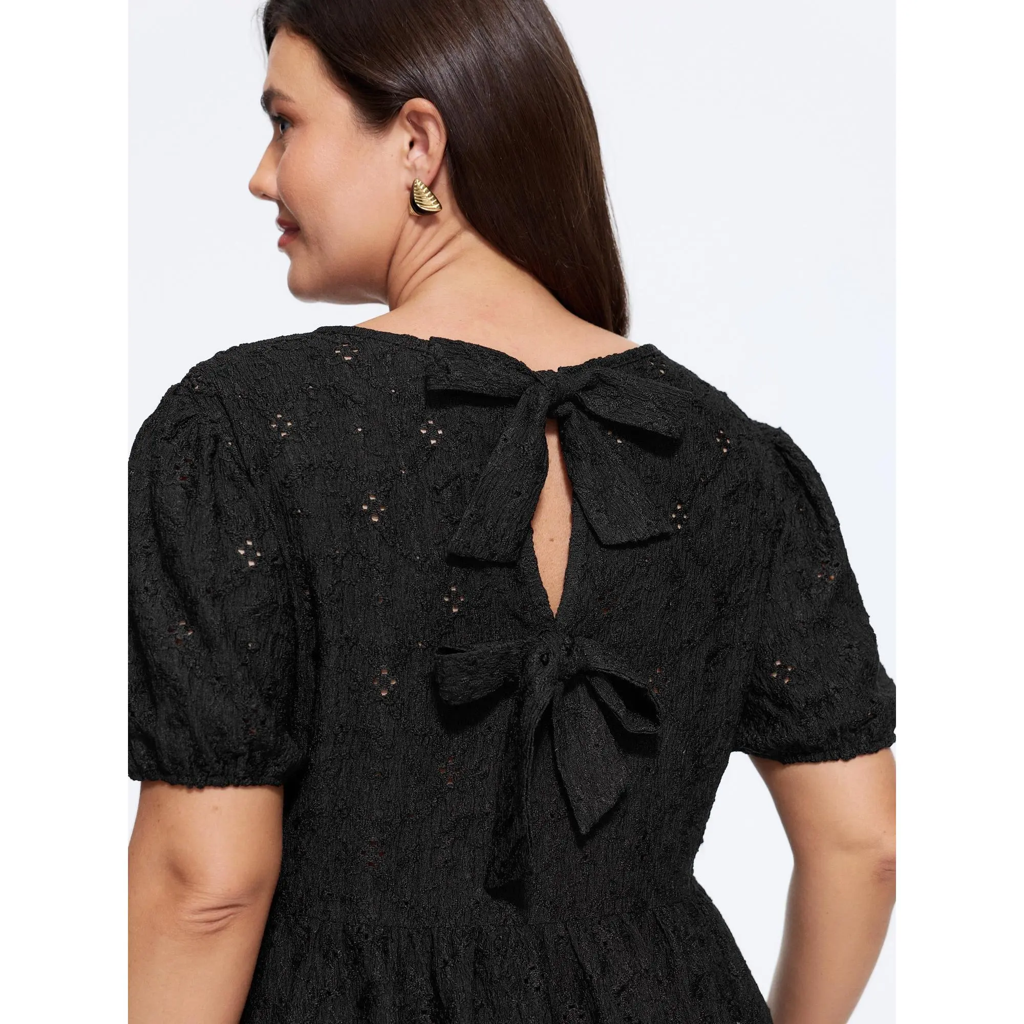 BLOOMCHIC Plus Size Textured Double Bow Knot Back Cut Out Top[M-6X] Back To School,Spotlight Day