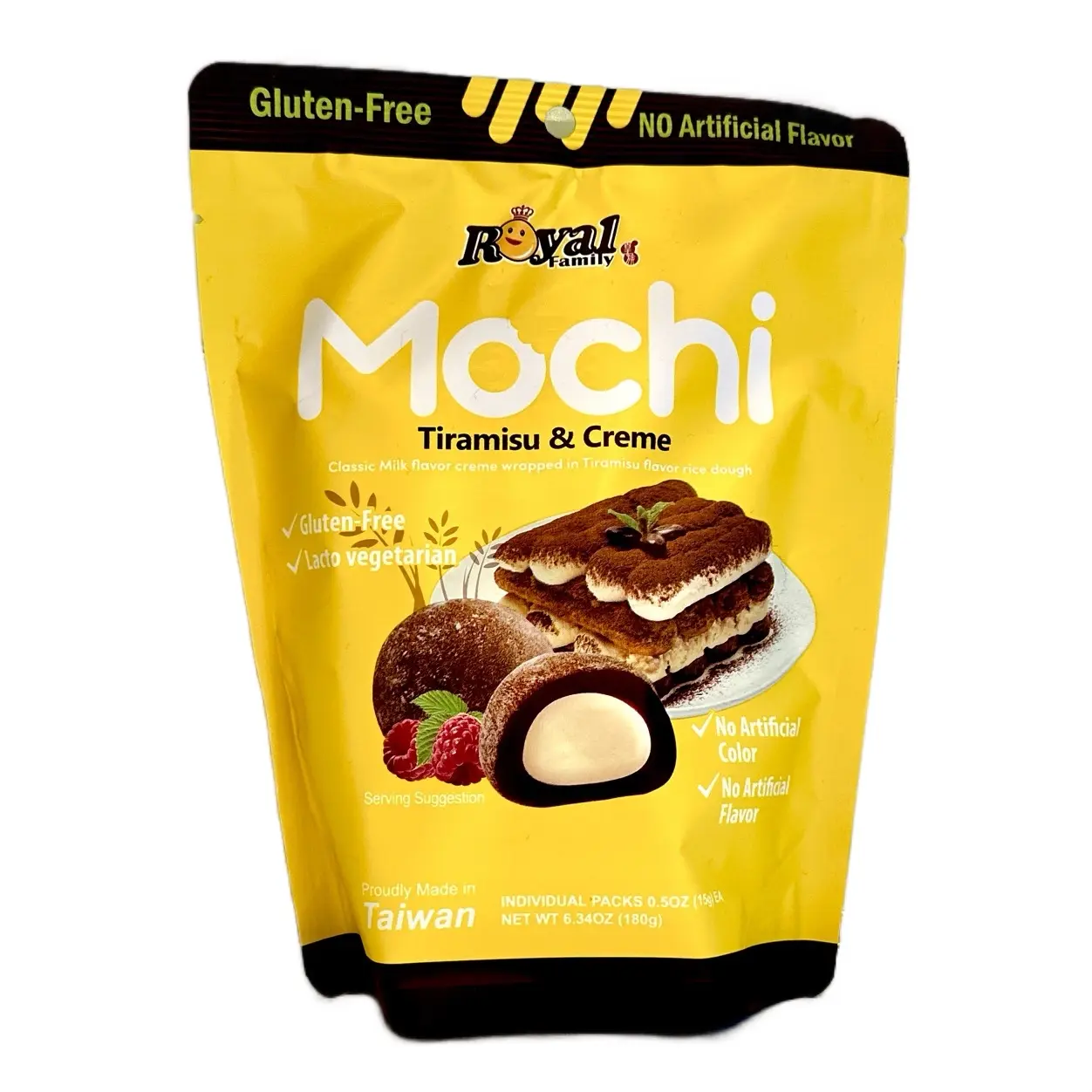 Royal Family Mochi Snacks - Tiramisu & Cream Flavors, 6.34 oz Gluten-Free Food, Coffee & Cocoa Infused Asian Pastry Cake Gourmet Dessert Treats