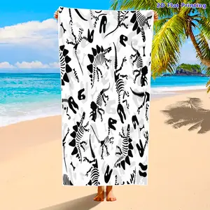 Dinosaur Skeleton Print Beach Towel, Soft Absorbent Quick Dry Fabric, Unisex Large Size, Perfect Gift