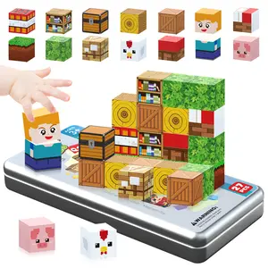 27-Piece Magnetic Travel Toy Set, Farm Animal Tiles, Magnetic Tiles Stacking, with Portable Iron Storage Box & Game Base, Magnetic Building Cube Game, Stem Magnetic Blocks, Constructions Toys for Boys & Girls, Ideal Gifts