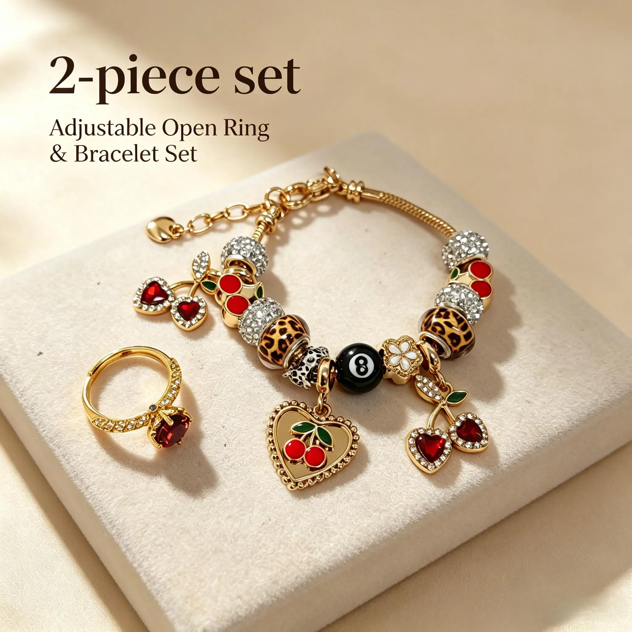 Women's 2-Piece Retro Leopard Print Charm Jewelry Set - Adjustable Stainless Steel Bangle Bracelet, Zirconia Ring, Vintage Style for Daily Wear & Gifting