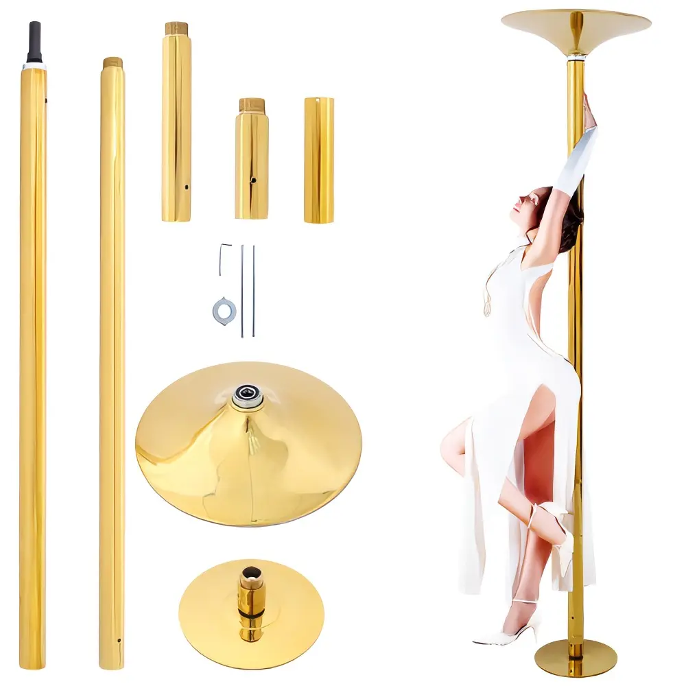 Dance Pole Spinning Static Dancing Pole Portable Removable for Home Club Bar Gym 86.2-109.8" Height Adjustable Weight Capacity 440lb Gold