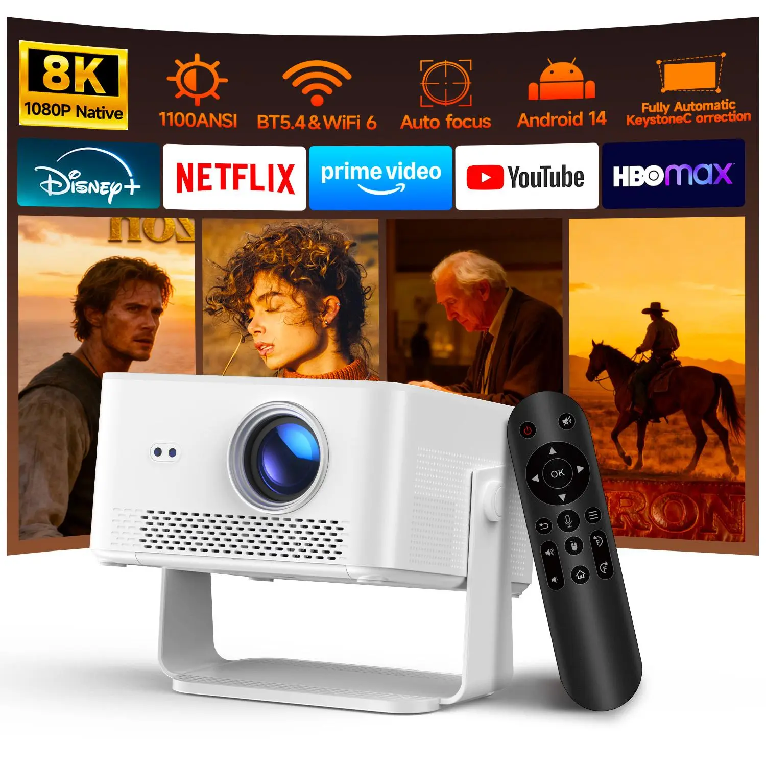 Magcubic HY450MAX 1100ANSI Projector Auto Focus 8K Decode 12W Speaker HDR10+ Android 14.0 Dual WiFi6 BT5.4 Fully Automatic Keystone 1.0:1 Throw Ratio Screen Recognize & Automatic Obstacle Avoidance Home Cinema, Movienight #SummerWins #DealsForYouDays