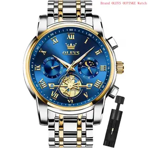 Brand OLEVS Mens Watches Chronograph Business Dress Quartz Stainless Steel Waterproof Luminous Date Wrist Watch