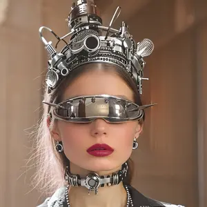 Futuristic Punk One-Piece Lens Eyewear - Statement Trendy Metal Rivet Party & Cycling Fashion Glasses