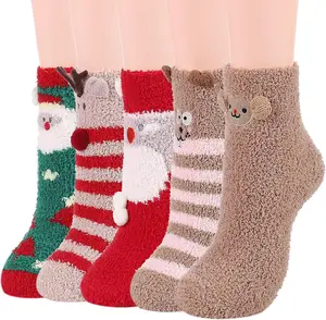 Women's Christmas Fuzzy Socks Fluffy Cozy Warm Super Soft Slipper Home Socks for Christmas