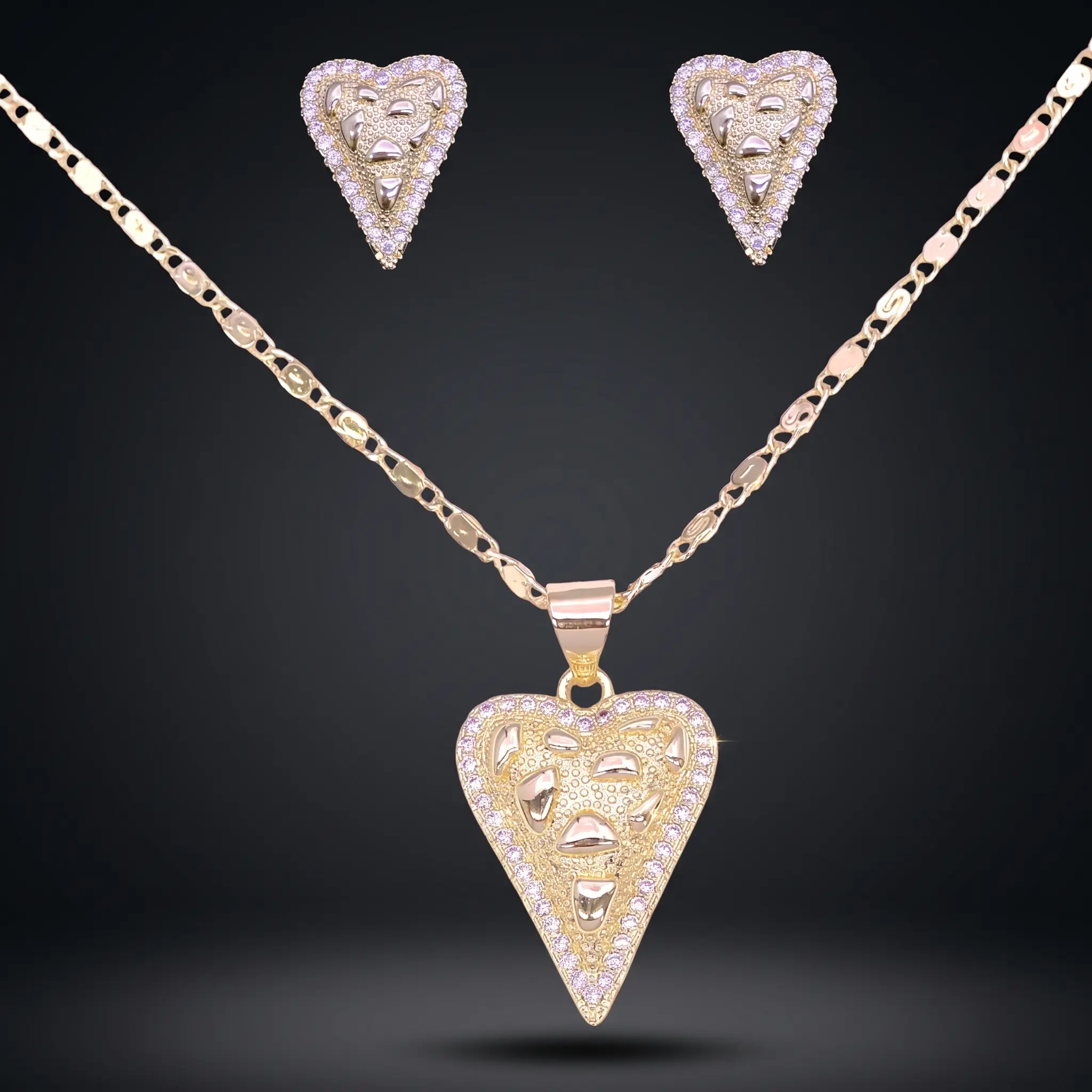 18K Gold Filled Heart Zirconia Jewelry Set | Oro Laminado Talos Nugget