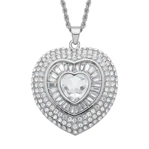 Crystal Heart Pendant Necklace in Silvertone 28-30 Inches