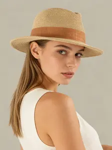 Women's Western Cowboy Straw Hat, Pure Color Sun Hat, Washable Beach Hat, Multi-Functional UV Protection, Spring Summer Casual Wear