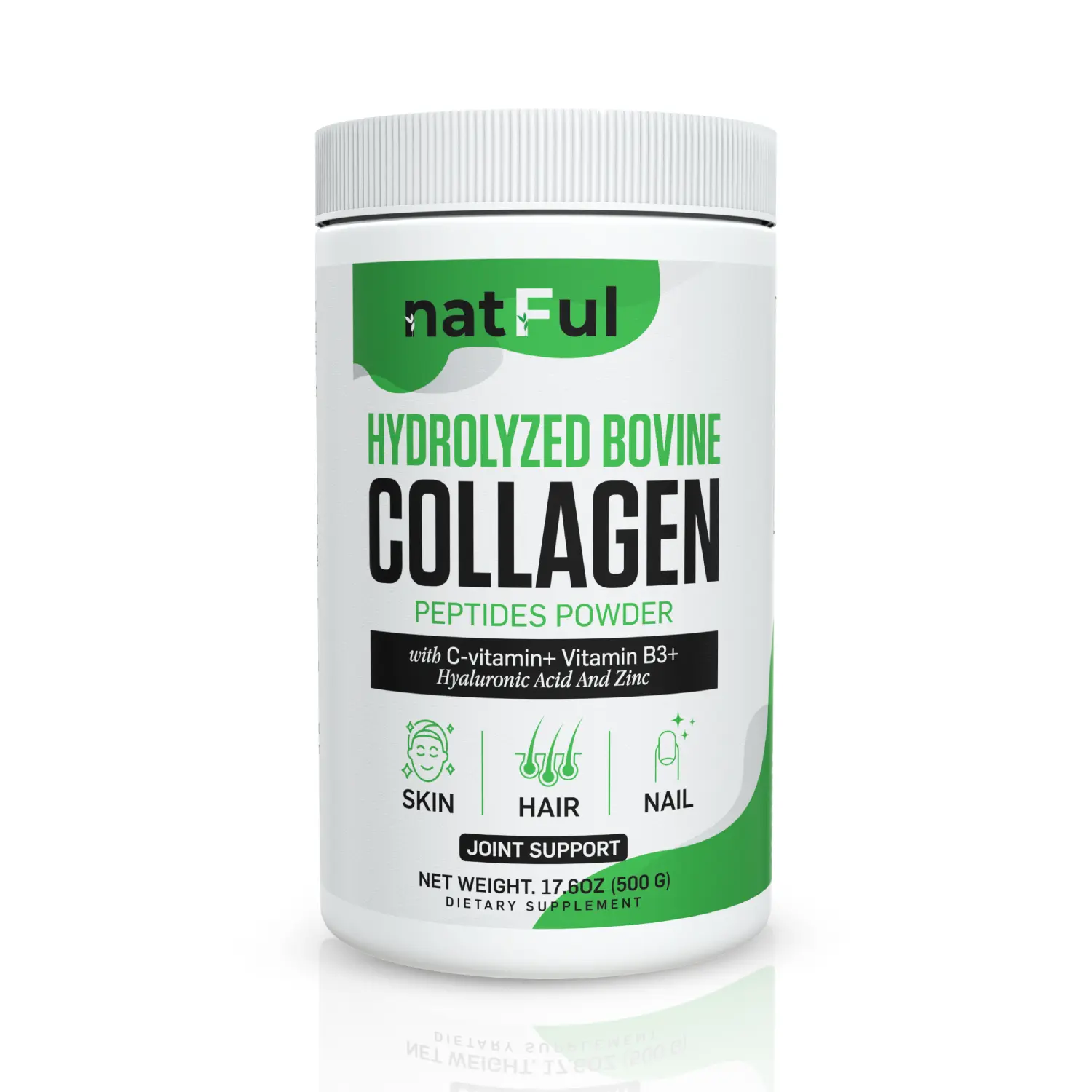 Natful Hydrolyzed Bovine Collagen Peptides Powder with Vitamin C, Vitamin B3, Hyaluronic Acid, and Zinc