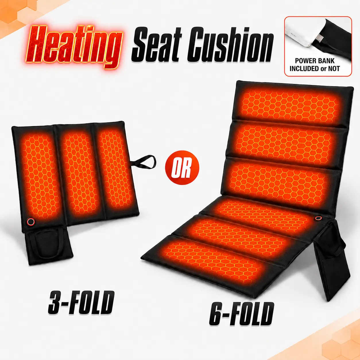 【Back to School】Portable Foldable Heated Seat Cushion for Stadium Bleachers, 3 Heat Settings, Auto Shut-Off Protection, Lightweight USB-Powered Outdoor Heating Seat Pad for Hunting, Fishing & Camping