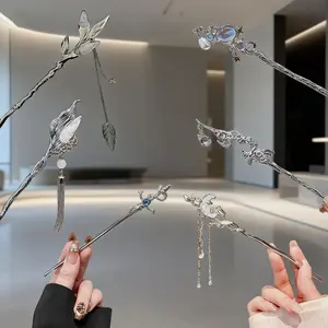 6-Piece Liquid Metal Hair Clip Set Modern Elegant Silver Tassel Moon Star Planet Design Flat Claw Clips for Office Work Birthday New Year Gifts