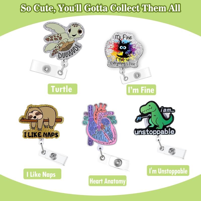 2PCS Funny Turtle Nurse Badge Reel, Cute Work Badge Holder with Retractable Clip, Pediatric Badge Buddy, Nursing Student RN LPN CNA MA Medical Worker Teacher Doctor ID Name Badge Clip Accessories