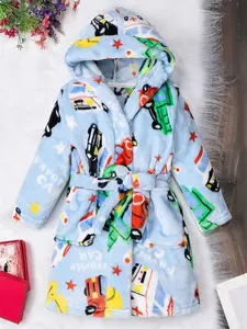 Kids Fun Car & Truck Print Soft Cozy Hooded Bathrobe for Boys, Perfect Kids Stuff, Comfortable Kids Clothing, Must-Have Accessories for Boys, Do Not Dry Clean