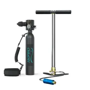 Mini Scuba Tank – Portable 0.5L Lung Tank with Manual Air Pump, Reusable Diving Gear Set for Snorkeling, Recreational Diving, Underwater Breathing Training, and Emergency Backup Use