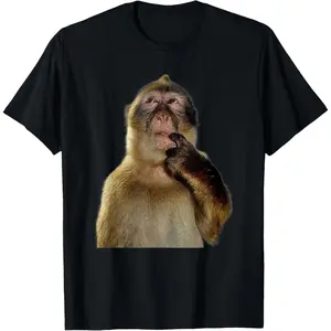 Thinking Monkey Meme T-Shirt Funny Internet Meme 100% Cotton Unisex Graphic Tee Casual Streetwear Gift Shirt