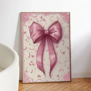 1pc Frameless Light Bow Theme Canvas Poster, Soft Wall Art Print, Room Decoration, Wedding Party Setup, Home Decor