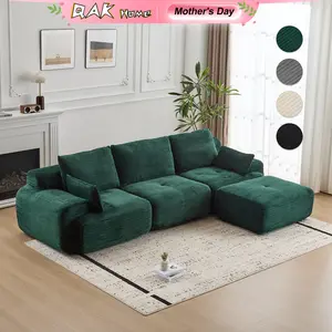 QAK 114" Cloud Modular Section Sofa Large Sectional for Living Room Pet-friendly Corduroy Fabric Extra-deep Seat High-Density Foam Individual Springs No Assembly Needed