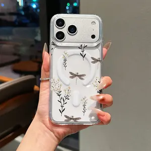 A Simple Dragonfly and White Flower Pattern Phone Case, Edge TPU, Back Panel Acrylic Anti-drop High Transparency Magnetic 1800, Suitable for iPhone 17/16/15/14/13/12/11 PRO MAX PLUS AIR E XS and PROMAX, Ideal Gift for Friends, Family, or Couples, YKLCX13