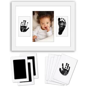 Americanflat Inkless Print Frame Kit 9x12 3-Opening Mat Mess-Free Ink for Newborn Hand & Paw Prints Photo Wall Decor