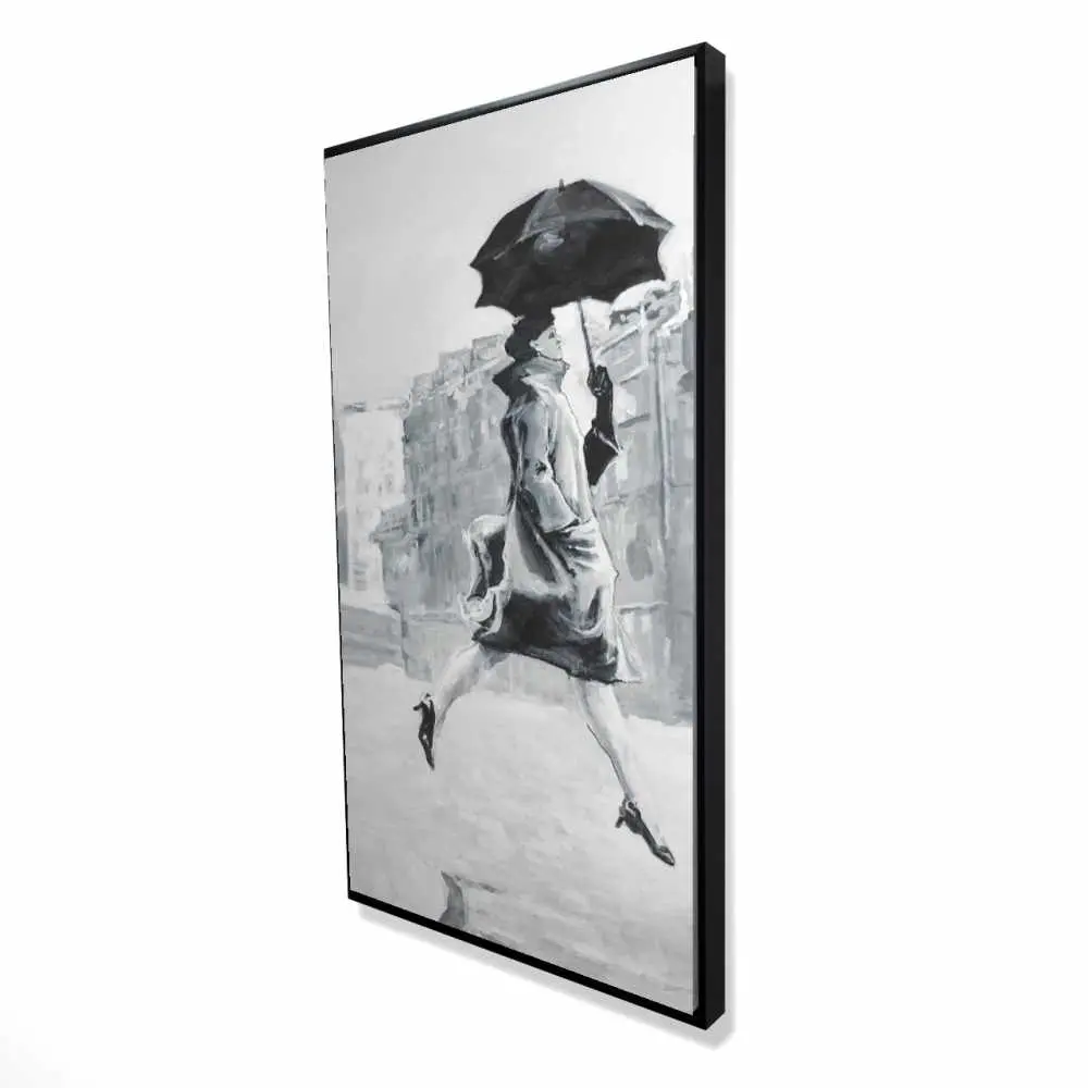 212 MAIN 24x48 in. Eclectic Artistic Woman in Rain Street Scenery Wall Art Print, Modern Bedroom Room Decoration Artwork for Home Supplies