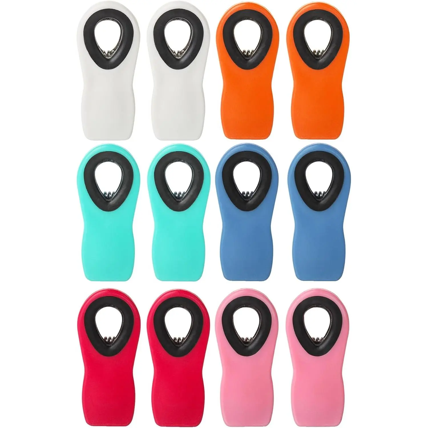 Ribbed Metal Magnetic Plastic Bag Clips Assortment Set - 12-Pack Different Colors, Kitchen Leak-Proof Fasteners for Fridge Food Packages to Reduce Food Waste