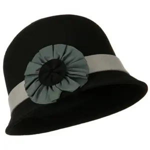 Wool Felt Cloche with Flower Detail