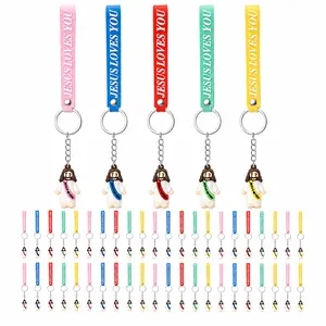 10-50PCS Jesus Loves You Silicone Keychain Bulk Set, Matte Christian Figurine Bag Charm & Backpack Pendant, Religious Gifts for Friends (10-50 Pcs)