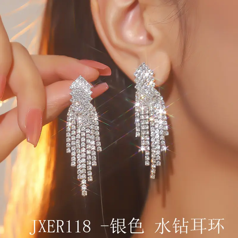 JXER118  Silver rhinestone earrings