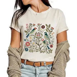 Women Vintage Boho Floral Wildflowers Tshirts Girls Graphic Tees Short Sleeve Tops