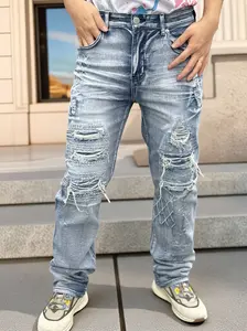 Heavy Old Light-Colored Jeans Ripped and Torn Men's Fashion Trendy Denim with Extreme Distressed Design for Everyday Wear levis 527 jaded london  casting ed hardy  jeans bootcut  men  mid  rise  cotton  94  baggy Autumn Sport Tracksuit Set alex  russo  ou