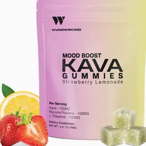 WUNDERKIND Kava Gummies Extra Strength Mood Boost - High-Potency 70% Kavalactones | Natural Stress Relief | Vegan, Clean Ingredients, No Gelatin or Dyes | 1 Gummy Per Serving | Strawberry Lemonade