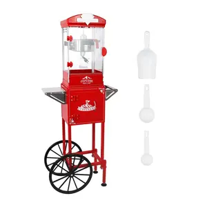 Commercial Popcorn Machine machine with Cart,popcorn maker machine with stand,Wheels & 10Oz Kettle Popcorn Maker Measuring 3 plastic spoon Home Theater Popcorn Machine-Red family movie night