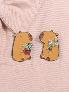 Cartoon Capybara Enamel Pins Cute Animal Hippo Metal Brooches Lapel Backpack Badge Fashion Jewelry Accessories Gifts for Friends Flower Brooch Pin