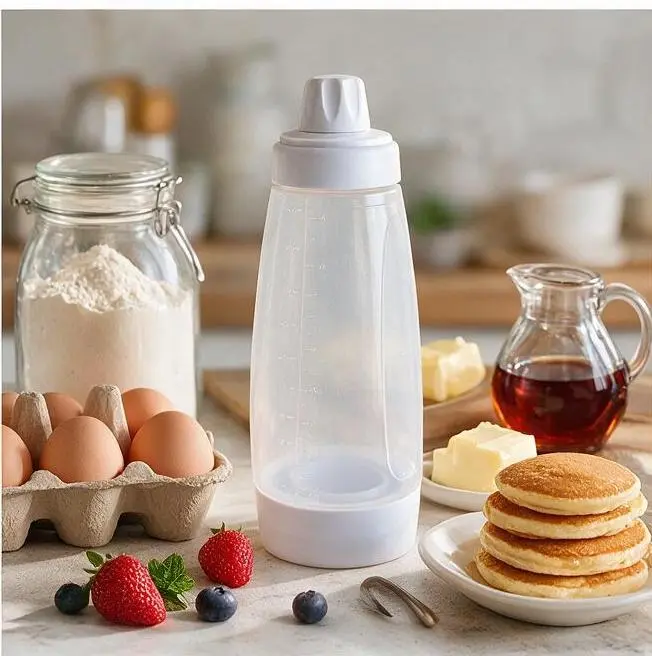 Polypropylene Manual Batter Mixing Bottle with Stirring Ball, Squeeze Dispenser for Pancake, Cookie Batter, Easy-Clean Kitchen Mixing Tool