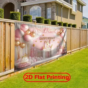 1pc 2D Flat Princess-themed Birthday Party Backdrop - Vibrant Polyester Fabric with Golden Castle, Balloons & Cake Design - Perfect for Indoor/Outdoor Celebrations, Home Decor, Studio Props & Photo Booths, Prin