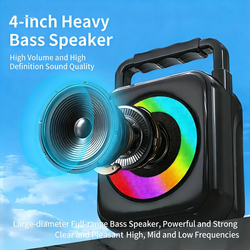 Portable Bluetooth Speaker with Handheld, Built-in LED RGB lights, Supporting USB/TF Card/AUX/BT 5.1 Playback Functions, Boombox for indoor Outdoor Camping Party Music Play