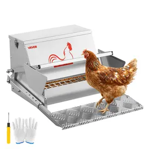 VEVOR Automatic Treadle Chicken Feeder, 25 lbs Capacity, Rainproof Lockable Lid, No Waste Galvanized Steel, Durable & Built to Last, Adjustable for Different Poultry, Cleaner Coop, Indoor or Outdoor Use