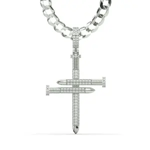 Men's VVS Lab Diamond Customizable White Nail Gold Cross Necklace Pendant