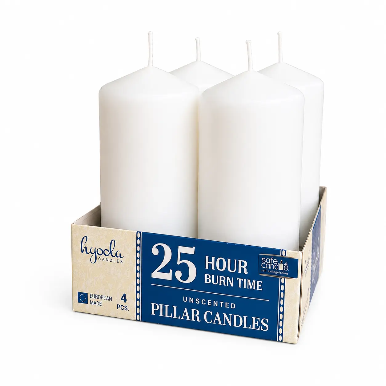 Elegant Unscented Neutral Cylinder Pillar Candles - 2"x4" 4-Pack, 25-Hour Burn Time, Dripless, Paraffin Wax with Cotton Wick, European Made for Home Decor Light, Purity and Serenity, 2" X 4"