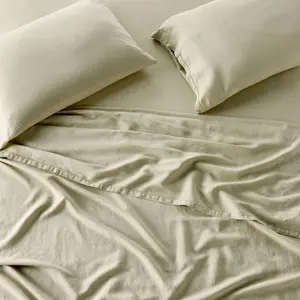 California King 100% Linen Sheet Set Light Olive Green - Casaluna