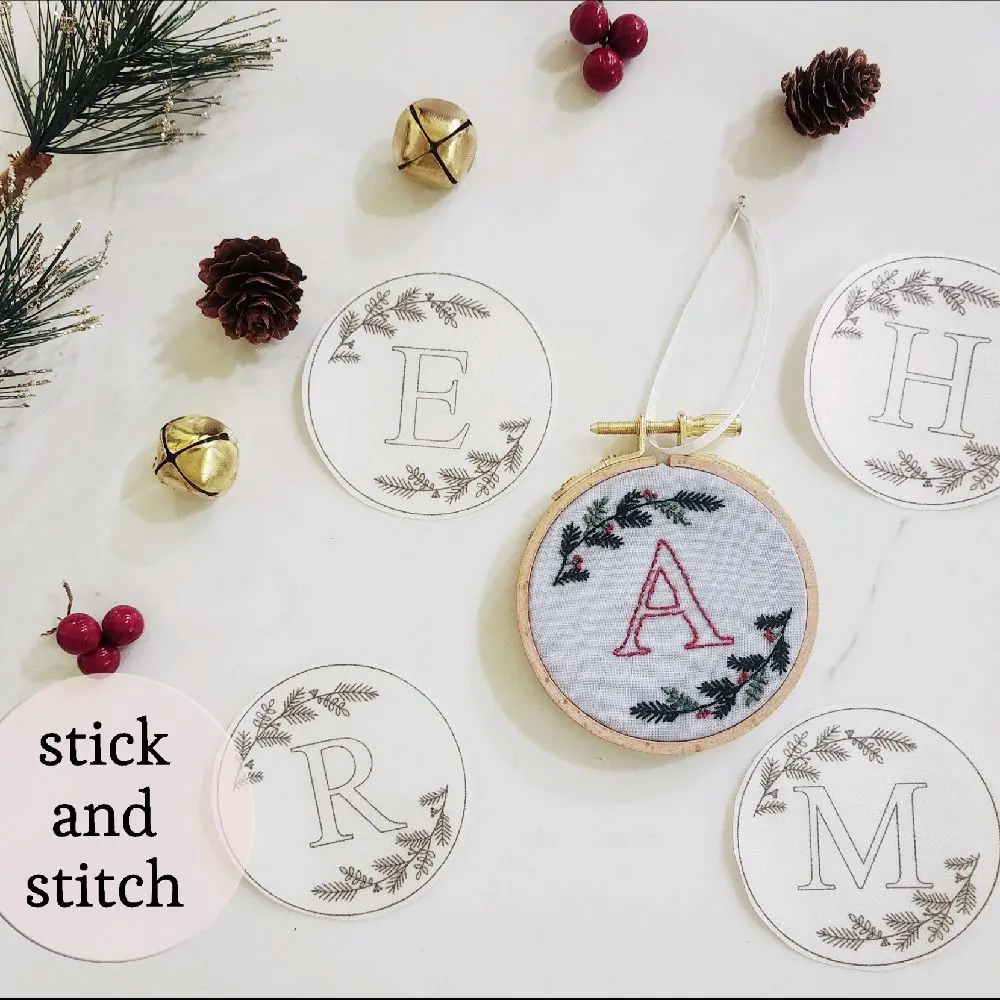Stick and Stitch Embroidery Christmas monogram letter Pattern for DIY Projects