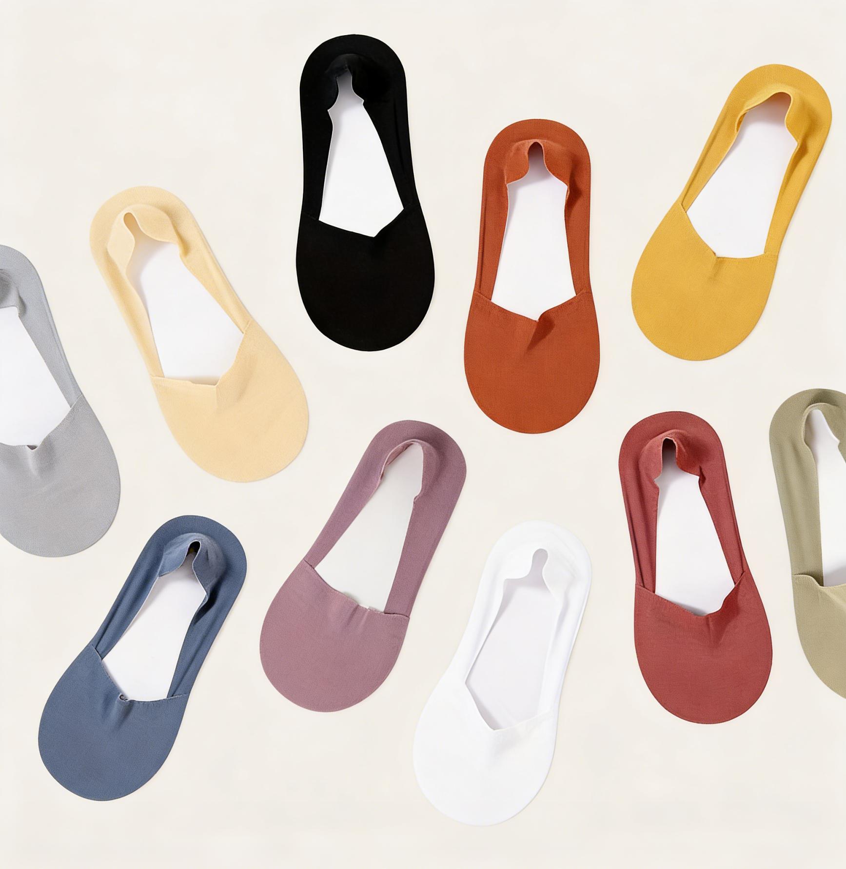 10 Pairs Women's Invisible Socks - Comfortable Breathable Polyester No-Show Socks with Cushioned Sole, Anti-Slip Design, Soft Knit Fabric, Ideal for Daily Casual Wear