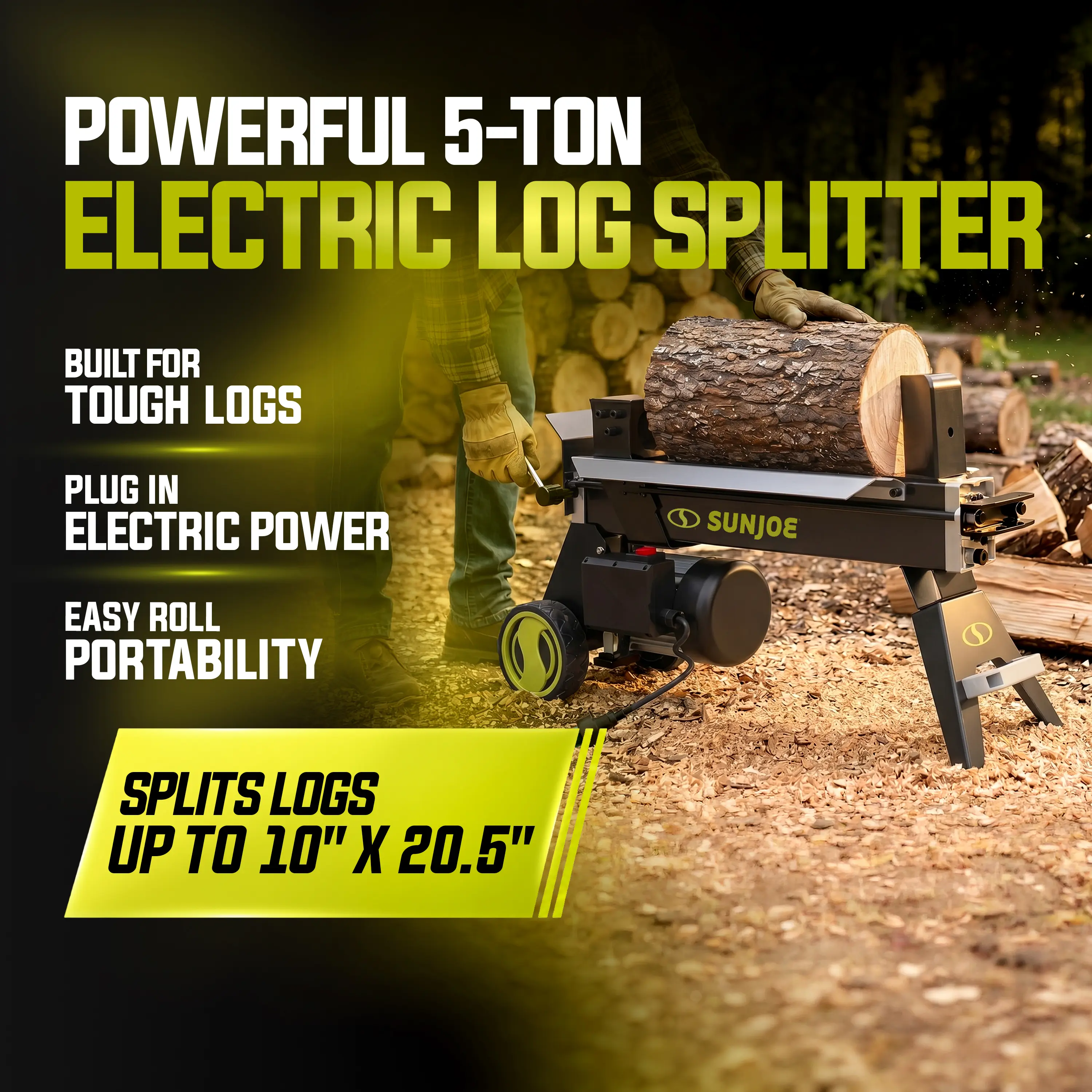 Sun Joe LJ602E Electric Log Splitter | 5-Ton | 15 Amp | Hydraulic Ram