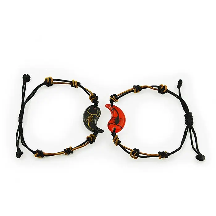 Real Scorpion Ying Yang Friendship Bracelet Black and Red w/ No Dots