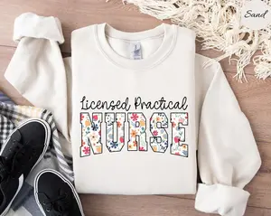 Floral LPN Sweatshirt LPN Shirt, LPN Graduation Gift, Licensed Practical Nurse Crewneck, Rn Nurse Sweater, Lpn Nurse Appreciation Gift Shirts Menswear Black