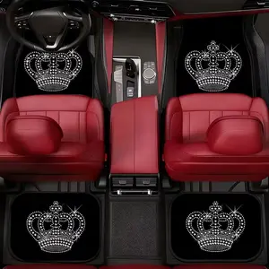 4pcs Durable Car Floor Mats Queen Crown Pattern, Front and Rear Foot Pads for All Vehicle Models, Car Interior Accessories, Christmas Gift, Automotive Floor Mats, Car Accessory, Car Mats Cars
