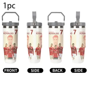 1pc 30oz Cristiano Ronaldo Man Utd Retro Collage Tumbler with Straw & Handle | Stainless Steel Insulated Mug with Vintage CR7 Red Devils Design | Leak-Proof, Keeps Drinks Cold 24H | Ideal Gift for United Fans & CR7 Enthusiasts